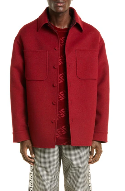 Fendi Giubbotto Reversible Wool Shirt Jacket In Red