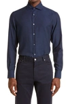 Zegna Button-down Collar Brushed Cotton-twill Shirt In Blue