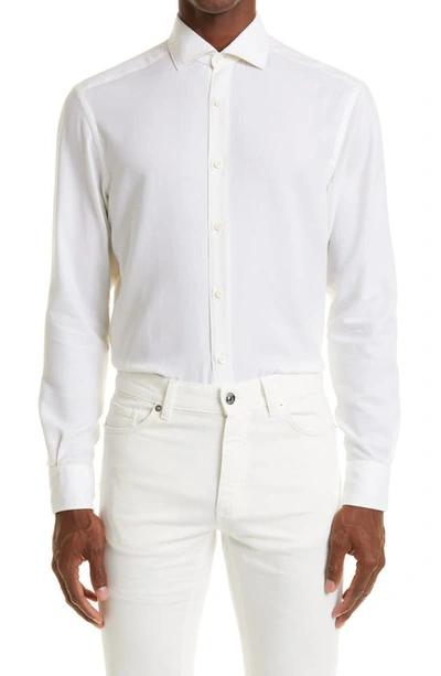Zegna Cashco Cotton & Cashmere Button-up Shirt In Wht Sld