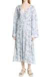 Vince Dahlia Print Long Sleeve Dress In Off White