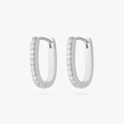 Studs Medium Pave Oval Hoop In Silver/clear