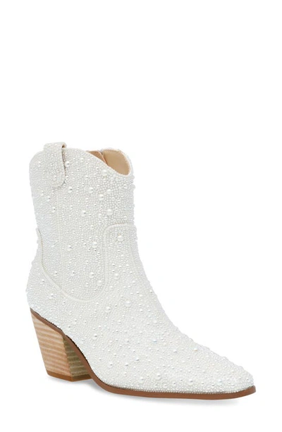 Betsey Johnson Women's Diva Rhinestone Western Cowboy Booties In Pearl