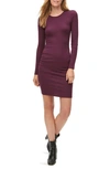 Michael Stars Jordan Ruched Long Sleeve Body-con Dress In Plum