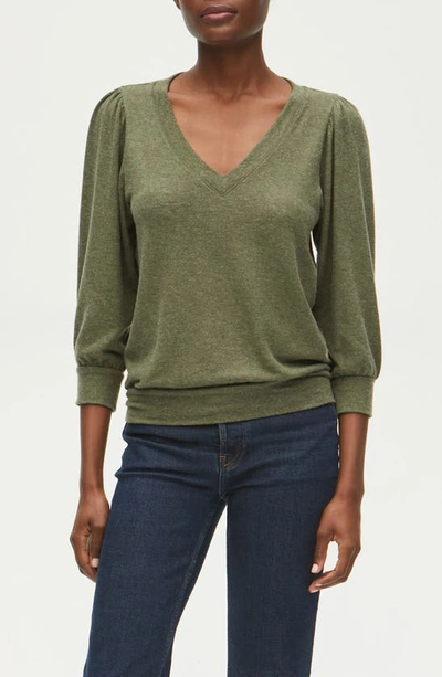Michael Stars Gabriella V-neck 3/4-sleeve Sweatshirt In Heather Tarragon