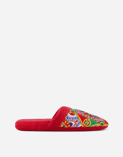 Dolce & Gabbana Cotton Terry Slippers In Multicolor