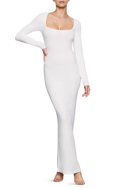 Skims Lounge Ribbed Long Sleeve Maxi Dress In Marble