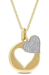 Delmar Double Heart Pavé Diamond Pendant Necklace In Yellow