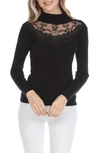 RAIN AND ROSE RAIN AND ROSE LACE INSERT EMBELLISHED SWEATER