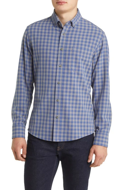 Mizzen + Main City Trim Fit Check Stretch Flannel Button-down Shirt In Blue Gray Gingham
