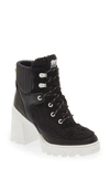 Sorel Brex™ Leather & Faux Shearling Block Heel Lace-up Bootie In Black Sea Salt