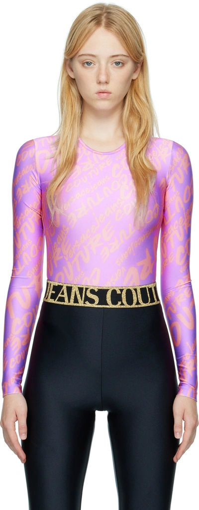 Versace Jeans Couture Purple Printed Bodysuit In E311 Iris