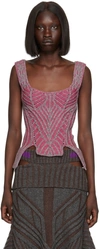 Paolina Russo Pink & Gray Warrior Corset Tank Top In 0945 Fucshia/grey