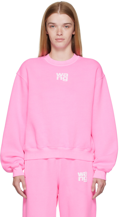 Alexander Wang T Essential Terry Crew Sweatshirt With Puff Paint Logo In Pink