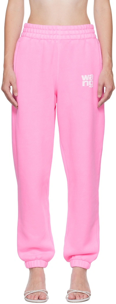Alexander Wang T Essential Terry Puff-logo Sweatpants In Pink Glow