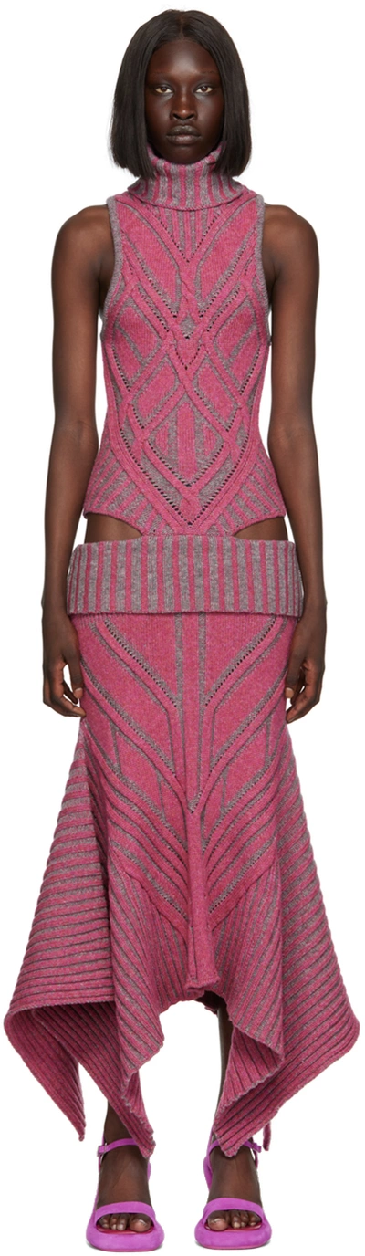 Paolina Russo Pink & Gray Warrior Maxi Dress In 0936 Grey/ Fuchsia