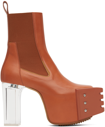 Rick Owens Grill Kiss Leather Platform Boots In Orange | ModeSens