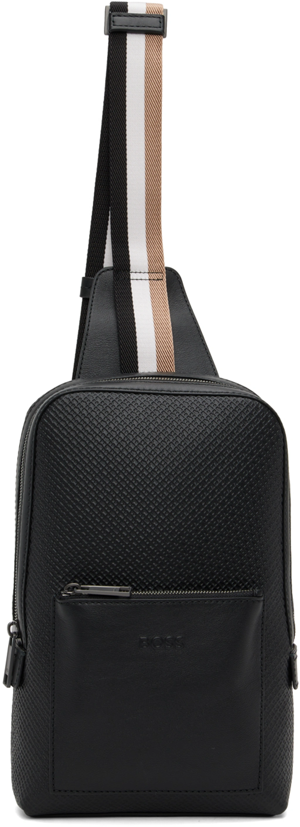 Hugo Boss Black Logo-embossed Messenger Bag In 001 Black