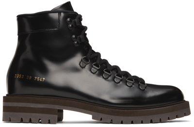 Common Projects Lace-up Leather Ankle Boots In Black