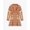 Maje Ravellino Camel-check Woven Shirt Mini Dress In Jaunes / Oranges