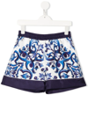 Dolce & Gabbana Majolica-print High-waisted Shorts In Blue