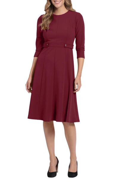 London Times Seamed Midi Dress In Burgundy