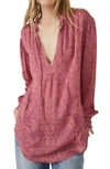 Free People Mia Floral Print Tie Neck Tunic Top In Red