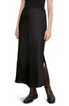 Vince Side Slit Matte Satin Slip Skirt In Black