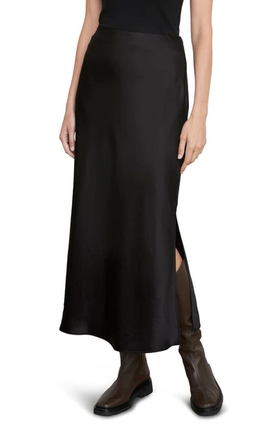 Vince Side Slit Matte Satin Slip Skirt In Black