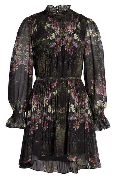 Allsaints Cora Ophelia Floral Pleated Long Sleeve Tie Waist Dress In Black  Multi | ModeSens