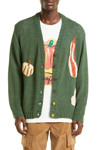 Story Mfg. Twinsun Appliquéd Garment-dyed Cotton Cardigan In Green 