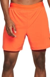 Nike Dry-fit 2-in-1 Pocket Yoga Shorts In Rush Orange/ Oxen Brown/ Black