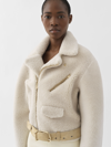 Chloé Suede-trim Shearling Moto Jacket In White
