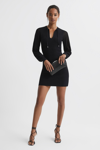 REISS CELESTE - BLACK SHEER SLEEVE KNITTED DRESS, UK X-SMALL