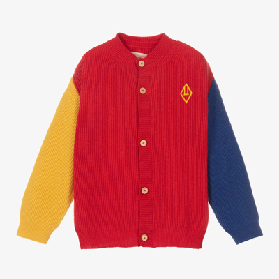 The Animals Observatory Kids' Red Colour Block Cardigan In Red,multi