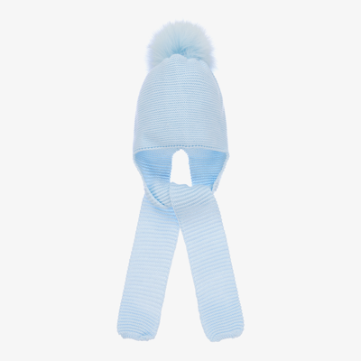 Gorros Navarro Babies' Pale Blue Hat & Attached Scarf