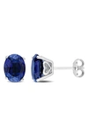 Delmar Lab-created Blue Sapphire Oval Stud Earrings In Blue