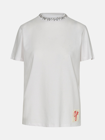 Golden Goose Regular Distressed Cotton T-shirt With Embroidery In White