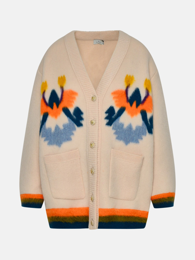 Etro Outlaw Intarsia Wool-blend Knitted Cardigan In White