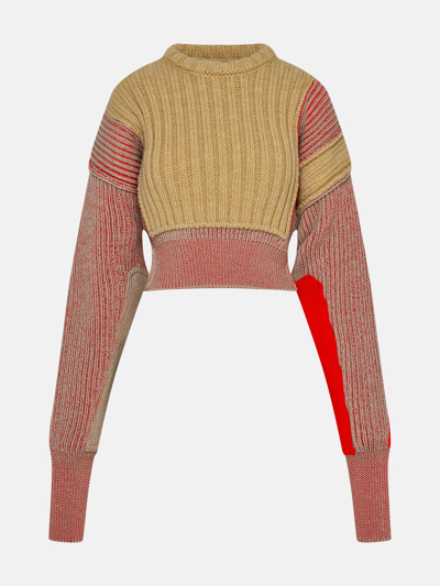 Mm6 Maison Margiela Cropped Paneled Ribbed Wool-blend Sweater In White