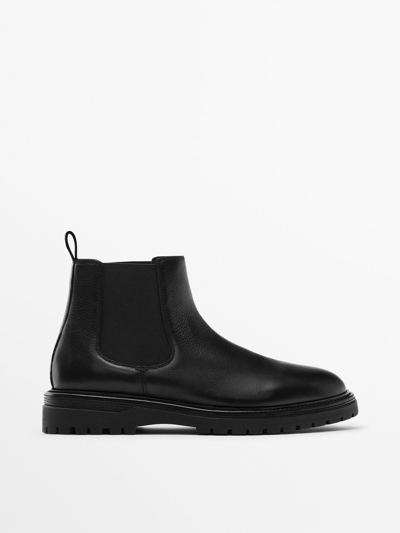 Massimo Dutti Nappa Leather Chelsea Boots In Black