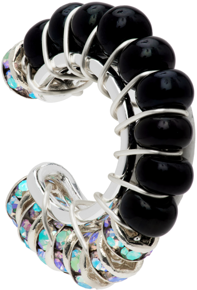 Pearl Octopuss.y Silver & Black Diamond Ear Cuff In Black/silver
