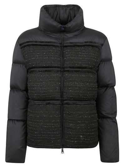 Moncler Aucun Quilted Tweed-lamé And Shell Down Jacket In Black