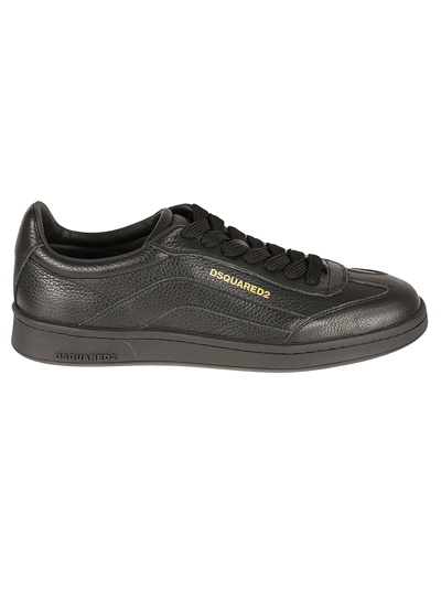Dsquared2 Tumbled Leather Sneakers In Black/gold