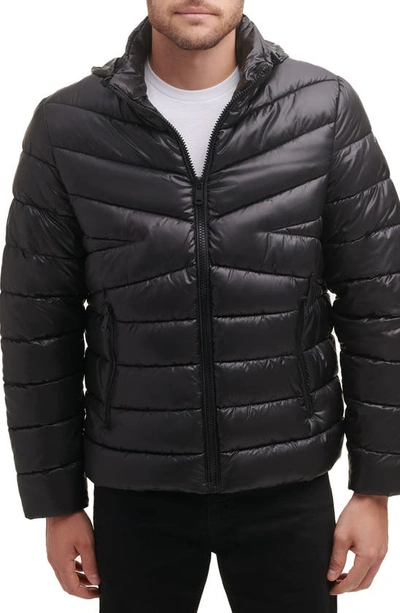 Kenneth Cole Quilted Packable Puffer Jacket In Black