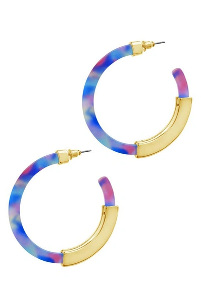 Sterling Forever 14k Yellow Gold Plated 50mm Resin Bar Hoop Earrings In Multi