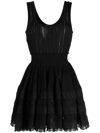 Alaïa Scoop Neck Elastic Waist Ribbed Skater Dress In Black