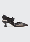Fendi Black Leather And Mesh Slingbacks With Medium Heel In Black