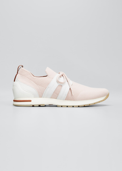 Loro Piana Knit Lace-up Runner Sneakers In Pink Sand