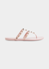 Valentino Garavani Rockstud T-strap Flat Slide Sandals In Water Rose