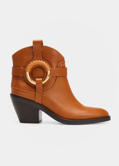 See By Chloé Hana Leather Harness Ankle Boots In Tan